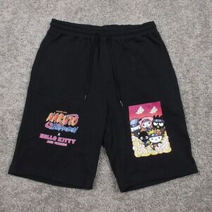 Naruto X Hello Kitty Shorts Mens Small Black Solid Sweat‎ Anime Graphic Casual